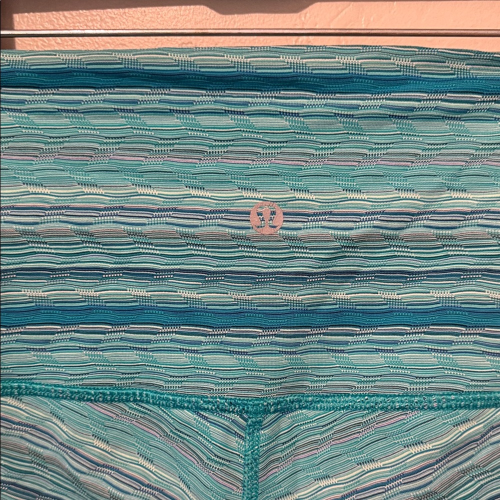 Lululemon Athletica Teal Striped High Waisted Cropped Leggings - Picture 6 of 7